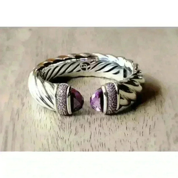 David Yurman Jewelry - David Yurman 925 Sterling Silver Waverly 18mm Amethyst Hinged Cuff Bracelet